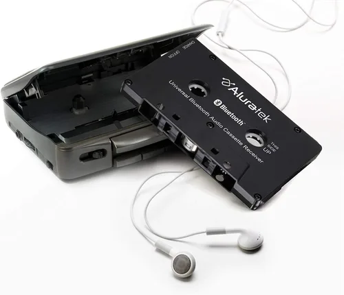 Vista 5 de Aluratek Receptor universal de casete de audio Bluetooth, batería recargable incorporada, hasta 8 horas de reproducción, recepción de audio de hasta
