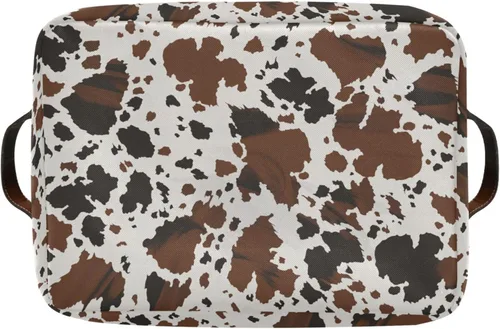 Vista 9 de xigua Cesta de almacenamiento rectangular de lona con estampado de vaca con asas para el hogar, oficina, libros, guardería, juguetes para niños