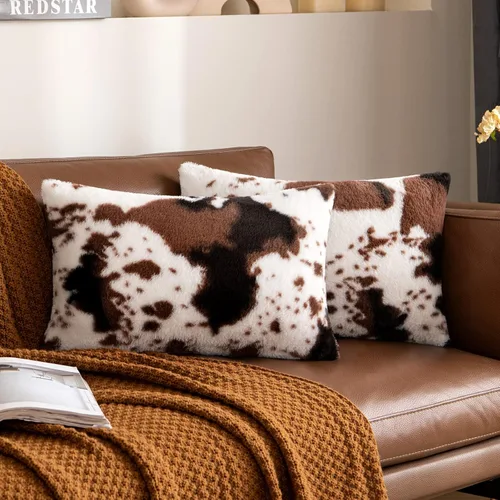 Vista 8 de Woaboy - Juego de 2 fundas de almohada de piel sintética de lujo, decorativas, suaves, de vacuno, esponjosas, de peluche, para sofá, sala de estar