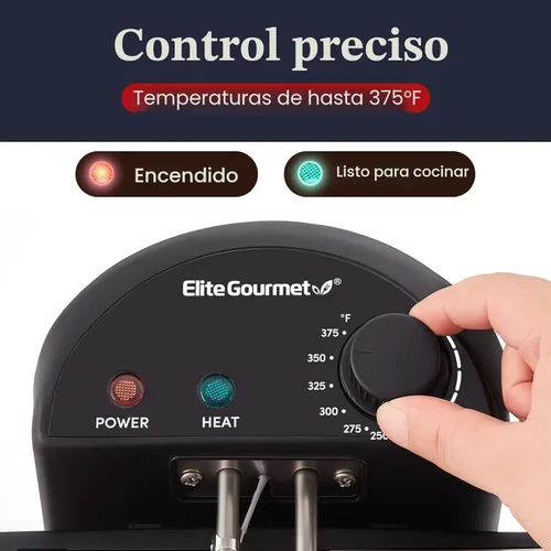 Vista 6 de Elite Gourmet EDF434 - Freidora eléctrica con capacidad de aceite de 4.5 cuartos con perilla de temperatura, 2 cestas, potente de 1700 vatios, tapa