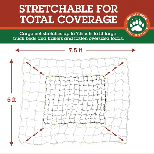 Vista 3 de Grizzly Gear red para cargo con 16 ganchos de nylon duraderos, grande de 36 x 60 pulgadas, se extiende a 60 x 90 pulgadas