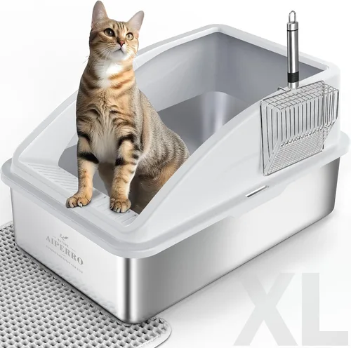 Vista 9 de AIPERRO Stainless Steel Litter Box XL Enclosed Cat Litter Box with Lid for Big Cats High Sided, Anti-Urine Leakage Non-Stick Bottom & Includes