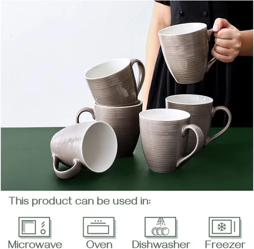 Vista 4 de DOWAN Tazas de Café, Juego de 6 Tazas de Café de 17 Oz, Tazas de Té Onduladas (Marrón)