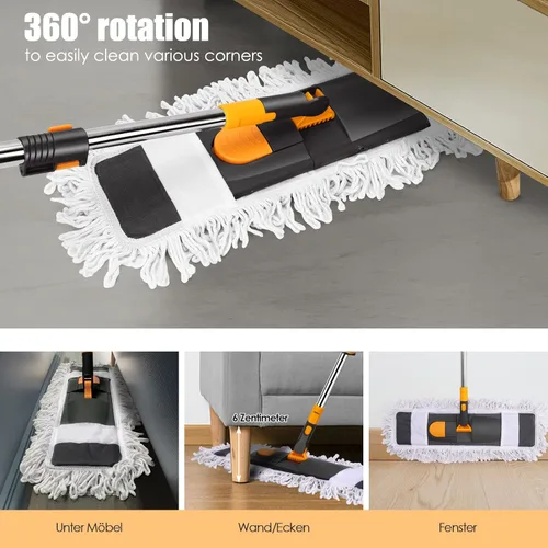 Vista 5 de Commercial Industrial Mop Dust Mop with 2 Pads, Heavy Duty Dry and Wet Flat Mops, Extendable Adjustable Long Handle, for Hardwood Laminate, Tile