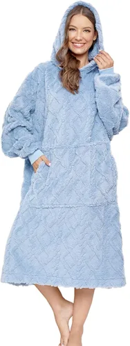 Vista 8 de Manta Sherpa con capucha de gran tamaño, sudadera con capucha y manga larga y bolsillo, color beige