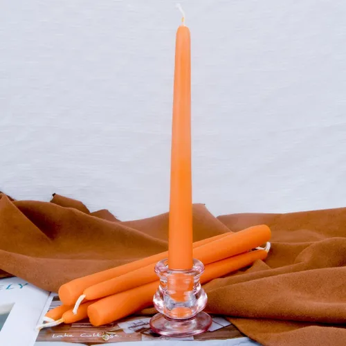 Vista 4 de Juego de 6 velas cónicas de cera de abeja natural de 10 pulgadas, color naranja brillante