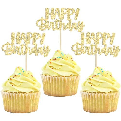 Vista 19 de Gyufise 24 piezas de decoración para pastel de cumpleaños con purpurina, adornos brillantes para pastel de cumpleaños, adornos de comida