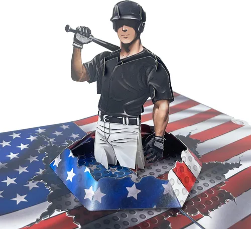 Tarjeta emergente 3D de jugador de béisbol, arte de papel y artesanía, tarjeta de felicitación, cumpleaños, aniversario, Navidad, tarjeta del día