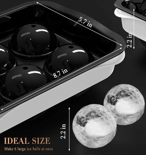 Vista 4 de Molde redondo para cubitos de hielo con tapa, máquina de bolas de hielo de esfera de 2.2 pulgadas, molde grande para cubitos de hielo para whisky