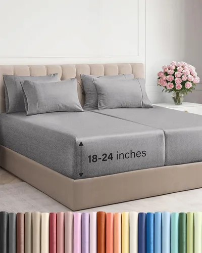 Vista 110 de Juego de sábanas de bolsillo extraprofundo, transpirables, refrescantes, suaves, de ajuste fácil y seguro, sin arrugas y cómodas, para hotel, 4