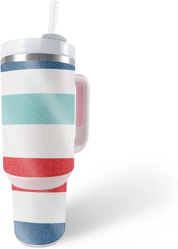 MightySkins - Vaso con purpurina brillante compatible con Stanley The Quencher H2.0 FlowState de 40 onzas, diseño de rayas marineras, acabado de