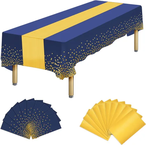 Vista 15 de Paquete de 20 manteles de plástico desechables y satinados, mantel desechable blanco rectangular y dorado para cumpleaños, baby shower, aniversario