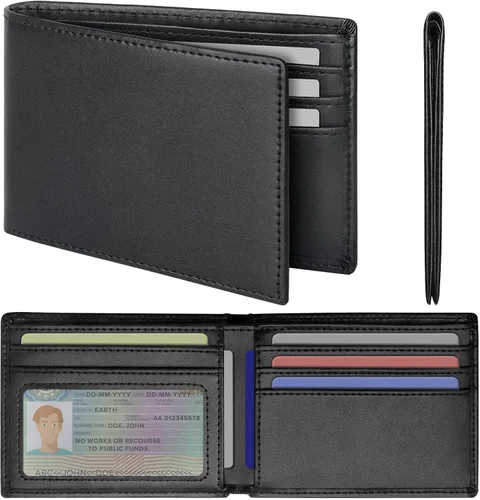 SIGFYER Billeteras de cuero para hombre, Blifold Slim Cartera para hombre con bloqueo RFID, Negro -, Slim