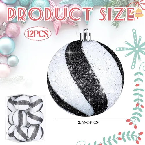 Vista 2 de Liliful 12 Piezas Bolas de Navidad de 3.15 Pulgadas Adornos con Purpurina Decoraciones de Árbol de Navidad Plástico Pintado Esferas Navideñas