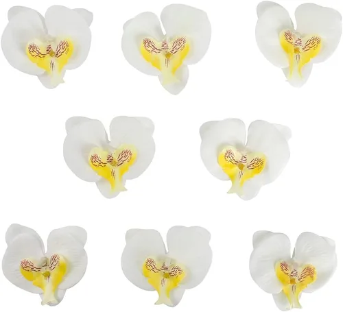 Vista 7 de Cabezales de flores artificiales de seda de Phalaenopsis, cabezas de orquídea mariposa falsas, rellenos de jarrón para el hogar, oficina, boda, Azul