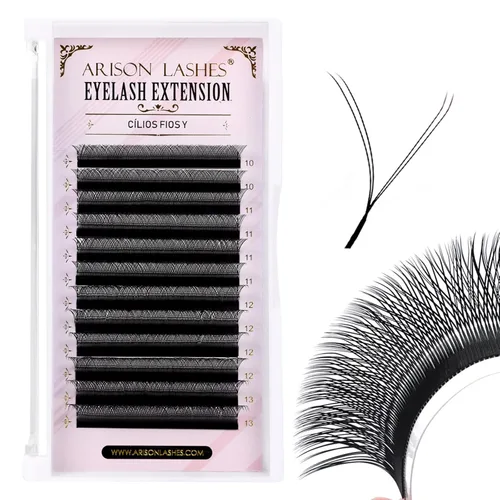 Vista 14 de Arison Lashes YY - Extensión de pestañas en Y, bandeja de mezcla de pestañas rizadas D, abanicos prefabricados, volumen en forma de Y, visón