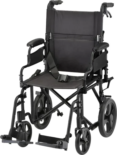 NOVA Silla de transporte – Silla de ruedas de aluminio plegable ligera con brazos abatibles, frenos de mano con bloqueo, ruedas todo terreno de 8 y