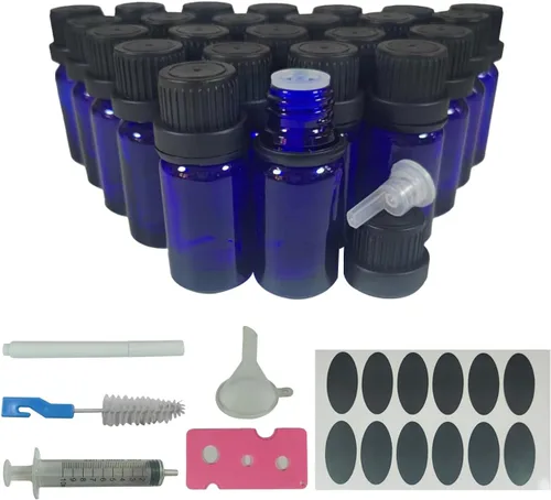 Vista 4 de Bioll - Botella de vidrio con cuentagotas de aceite esencial de 0.3 fl oz (1/3 oz). Botellas de muestra recargables con gotero reductor de orificio