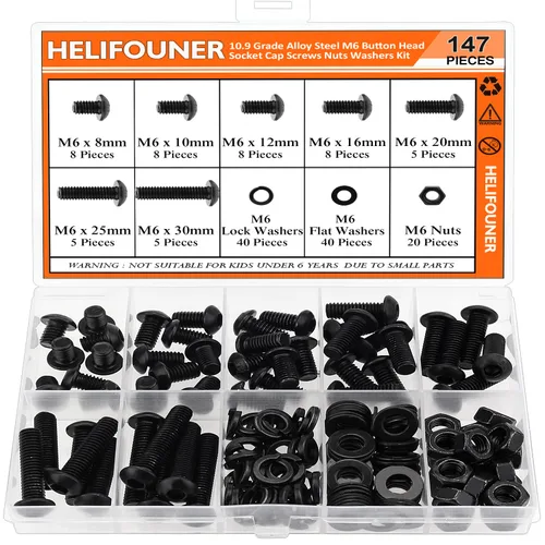 Vista 9 de HELIFOUNER 560 Piezas M2 x 4 mm / 6 mm / 8 mm / 10 mm / 12 mm / 16 mm / 20 mm, Kit de Tornillos de Cabeza de Botón con Arandelas y Tuercas, Acero