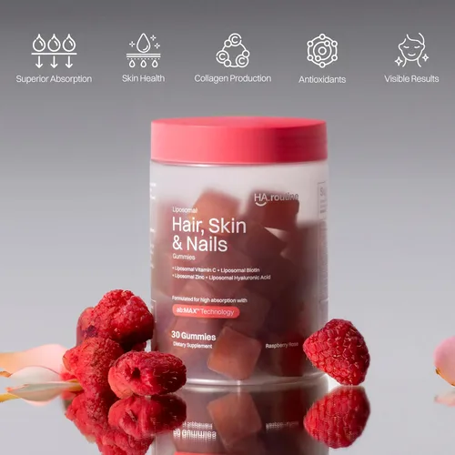 Vista 2 de Haroutine Gomitas liposomales para cabello, piel y uñas, 2500 mcg de biotina liposomal, 1200 mcg de vitamina A, 2 mg de vitamina E, cabello
