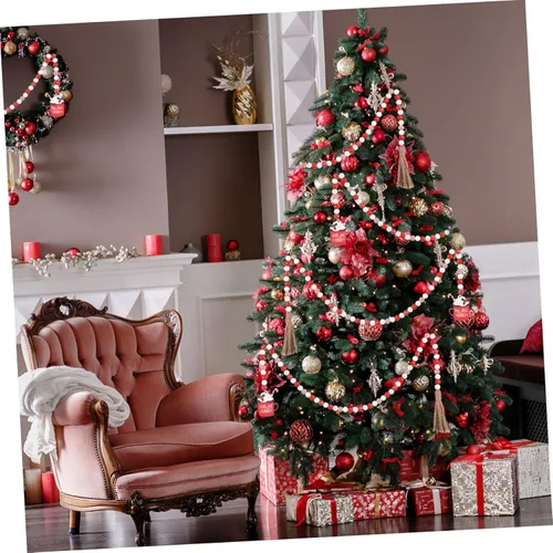 Vista 7 de VICASKY Guirnalda de cuentas de madera de Navidad con borlas, decoración de bandeja escalonada, cuentas colgantes de pared de granja con borlas