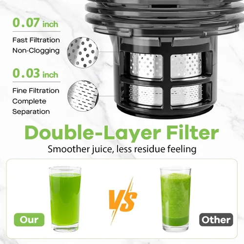 Vista 7 de Cold Press Juicer, 5.8" Wide Feed Chute Juice Extractor Machine with 400W, High Juice Yield, Slow Masticating Juicer for Whole Vegetables & Fruits