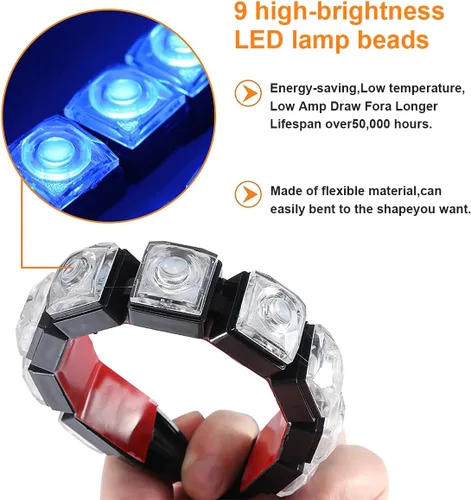 Vista 3 de 2 piezas de tiras de luces LED de 9 luces para circulación diurna DRL, lámpara antiniebla de punto brillante flexible, luz de alto poder de despeje