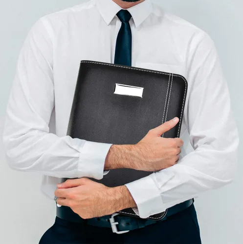 Vista 5 de Arpan Carpeta de conferencia con cremallera A5 de cuero negro con calculadora y almohadilla/cartera ejecutiva