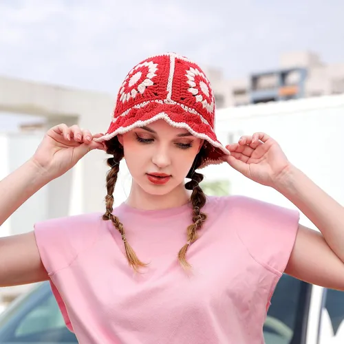 Vista 3 de JiaTL WeyJia Sombrero de pescador de ganchillo para mujer, tejido hecho a mano, plegable, flexible, a la moda, lindo, cómodo e informal
