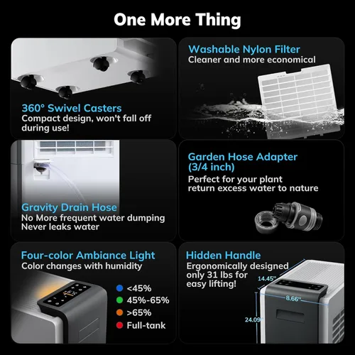 Vista 7 de Deshumidificador Energy Star de 4500 pies cuadrados más eficiente 2025, deshumidificador inteligente AEOCKY Max de 80 pintas/día con manguera