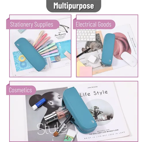 Vista 6 de Mr. Pen Estuche de silicona para lápices, estuche verde azulado, estuche estético para lápices para mujeres, bolsa de maquillaje