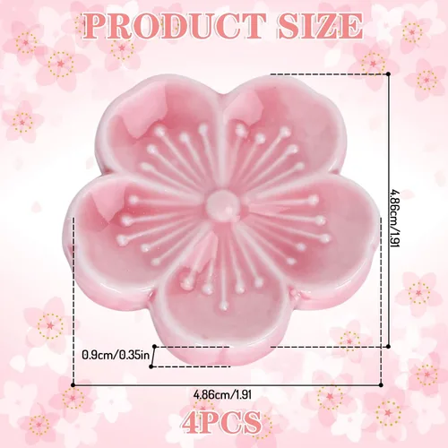Vista 2 de Whaline 4 piezas de cucharas de café con diseño de flores de cerezo rosa, soporte de cucharadita de cerámica para decoración de mesa para el hogar