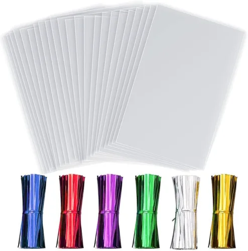 Vista 9 de 50 bolsas de celofán transparente de 8 x 12 pulgadas, bolsas de celofán de plástico transparente con 6 lazos de colores surtidos para envolver