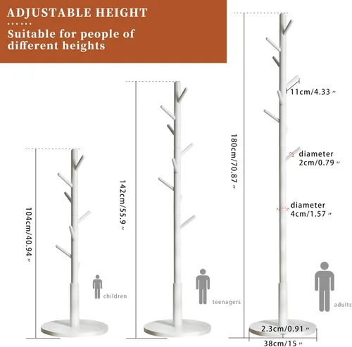 Vista 45 de Perchero independiente, árbol de abrigo con 2 varillas principales y diseño estable, percheros para colgar abrigos, ropa, trajes, chaqueta, fácil
