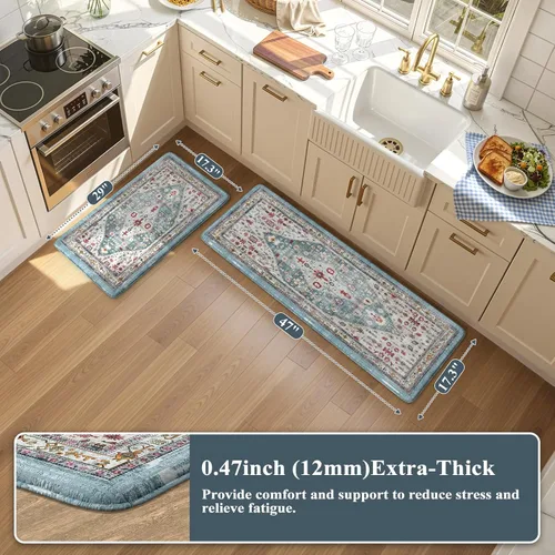 Vista 2 de Collive Alfombras y Tapetes Boho para Cocina 2 PIEZAS Alfombra Antifatiga Acolchada, Juego de 2 Alfombras de Cocina Impermeables Antideslizantes