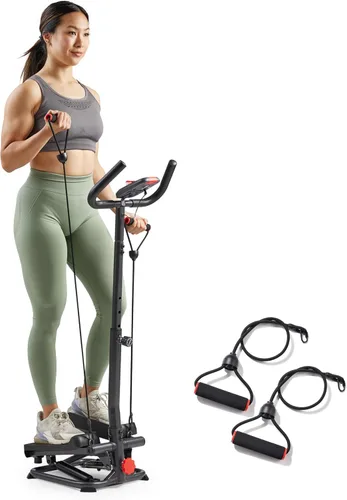Sunny Health & Fitness Total Body 2-in-1 Smart Stepper Machine for Home with Handlebar and Resistance Bands