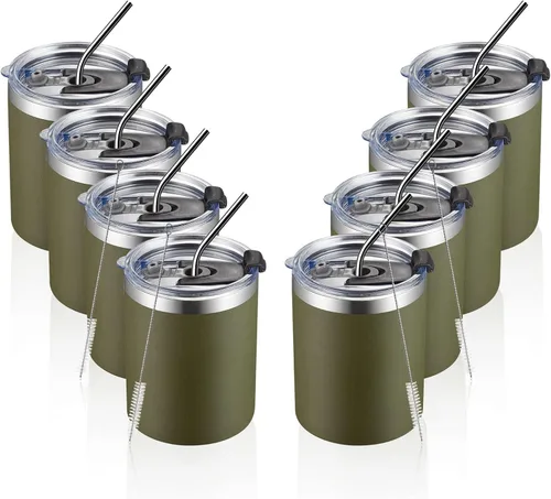 Vista 5 de MEWAY Paquete de 8 tazas de café de 12 onzas con tapa, taza de café reutilizable de acero inoxidable aislada, taza de café duradera de doble pared