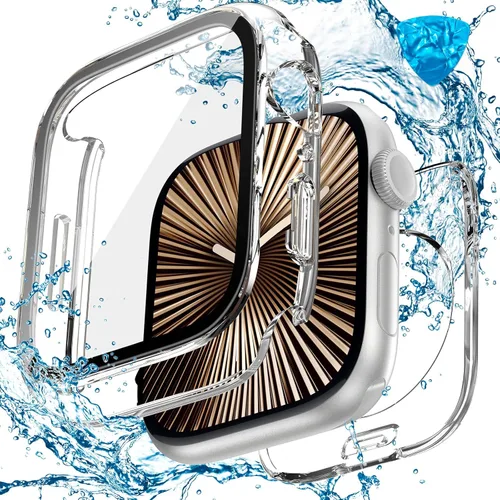 Vista 25 de 3 en 1 Goton Estuche impermeable duro para Apple Watch, protector de pantalla de 40mm, cubierta frontal de vidrio templado protectora completa