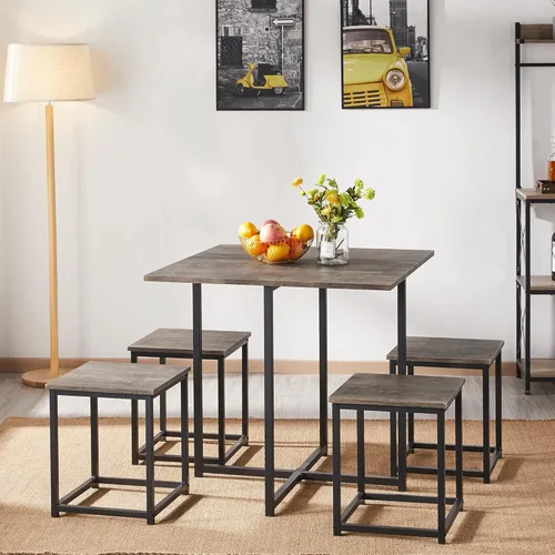 Vista 32 de Yaheetech Juego de mesa de comedor de 3 piezas, juegos de mesa y sillas de cocina para 2 personas, mesa compacta con 2 taburetes y diseño de ahorro