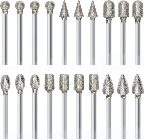 Juego de 20 piezas de amoladora de diamante de grano 120, vástago de 1/8 pulgadas