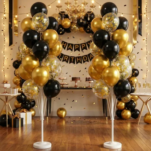 Vista 8 de Juego de 2 columnas de globos con globos de confeti incluidos, con base y poste, decoración de fondo de torre de globos para bodas, baby shower