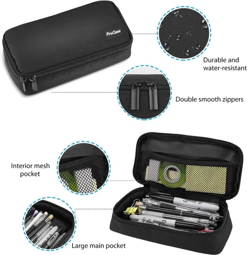 Vista 2 de ProCase Estuche para lápices, estuche de gran capacidad para estudiantes, soporte para lápices, organizador de escritorio con doble cremallera