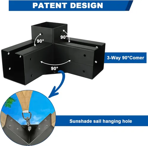 Vista 4 de Pergola - Juego de soportes para cenador Nopwer - Soporte de esquina de ángulo recto de 3 vías para vigas de madera de 4 x 4 pulgadas