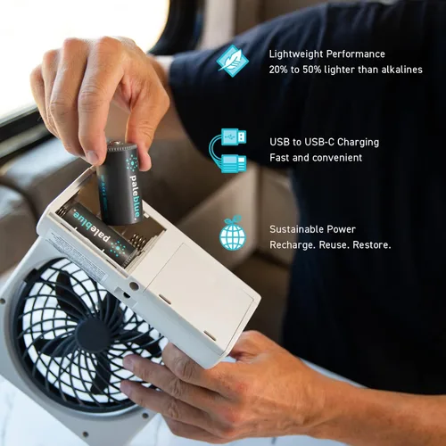 Vista 5 de Pale Blue - Baterías recargables D con cargador USB, iones de litio de 1.5 V 5000 mAh, se cargan menos de 3.25 horas, más de 1000 ciclos, cable