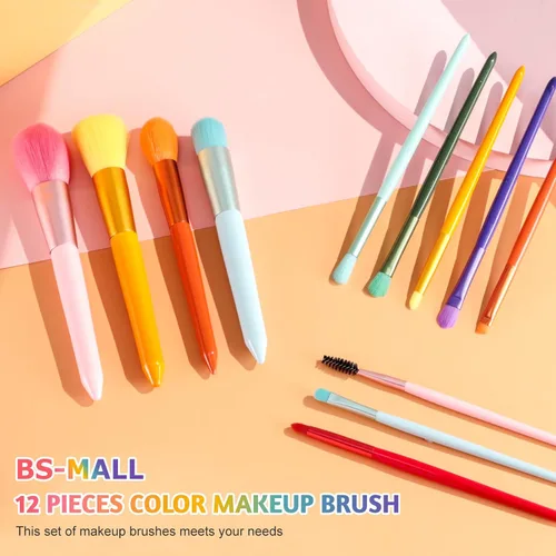 Vista 4 de BS-MALL Brochas de maquillaje para niños, 12 piezas, juego de brochas de maquillaje, corrector de foudation, rubor y sombra de ojos
