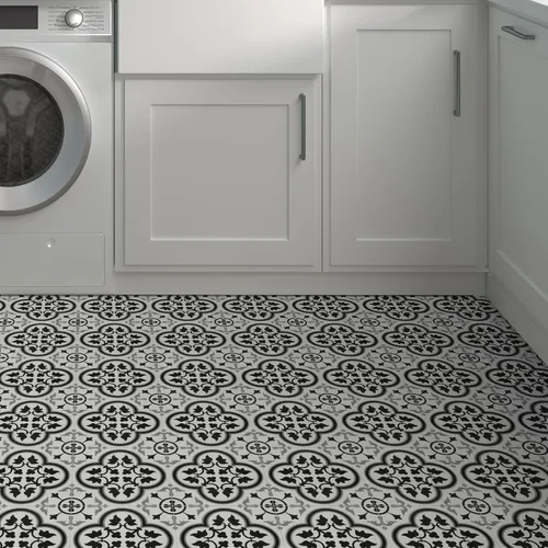 Vista 7 de INNO STCIEKRS Azulejo de Piso y Pared de Pegar y Despegar de 16 Hojas para Baño y Cocina, 9" x 9" Estampado Negro SPC Piso de Vinilo Autoadhesivo
