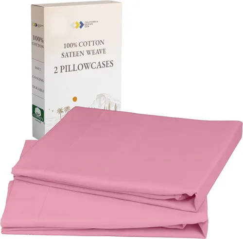 Vista 22 de California Design Den Juego de 2 fundas de almohada estándar tamaño Queen - 100% algodón, juego de 2 fundas de satén suave, se adapta a almohadas