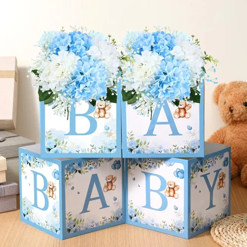 Vista 2 de Bucherry 6 centros de mesa de baby shower con letras, bloques de bebé de 7 pulgadas, cajas de flores para decoración de mesa, suministros de fiesta