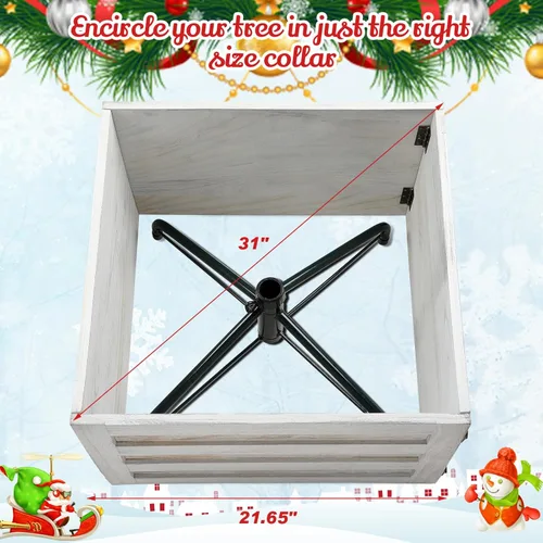 Vista 3 de Macarrie Caja de Madera para Cubrir la Base del Árbol de Navidad, Falda de Árbol Lavada, Caja Rústica, Falda de Granja, Faldas de Navidad