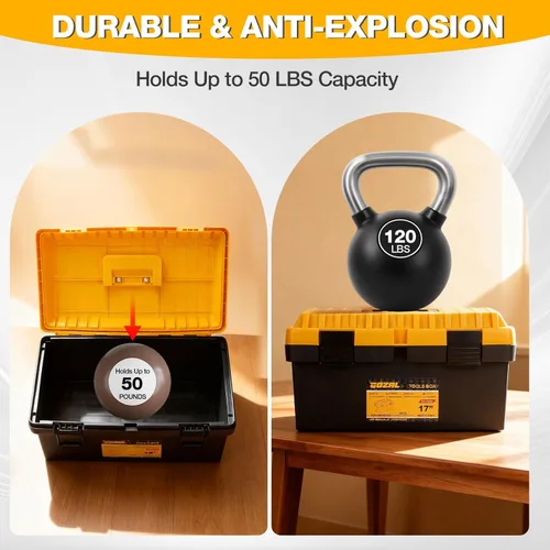 Vista 6 de Juego de 4 cajas de herramientas, caja de herramientas de plástico grande impermeable con bandeja organizadora, caja de herramientas apilable